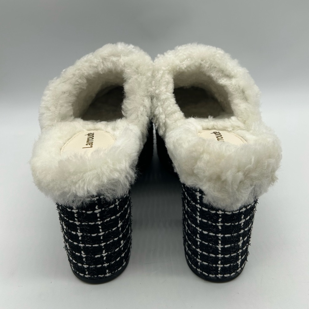 Larroudé Miso Clog Tweed Black Platform Shearling Lined Heels Size 9.5 NWB - Picture 9 of 14